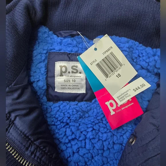 NWT P.S. from Aropostale Girls Sleeveless Blue Hooded Vest Size 10 - Picture 6 of 6